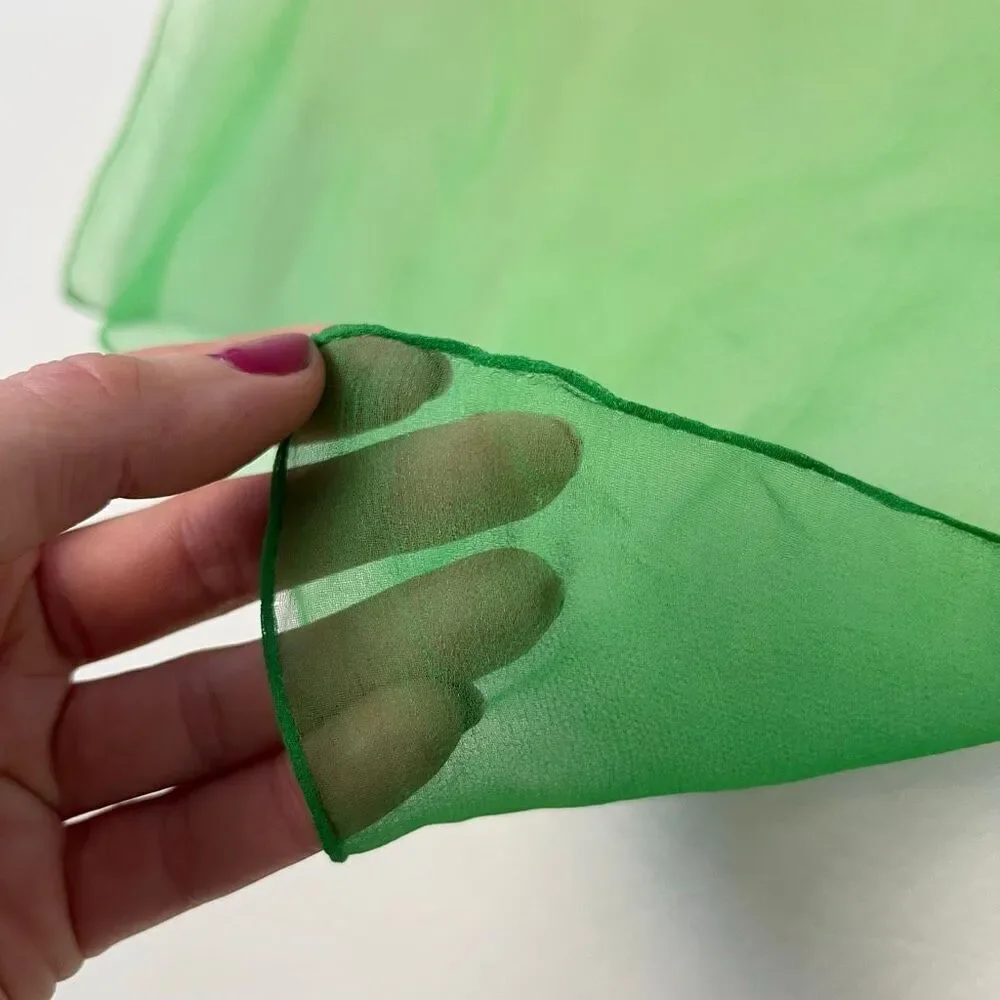 VTG Sheer Green Silk Crepe Scarf Hand-Rolled Edges 17” Square